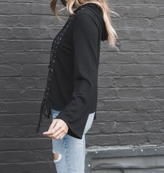 Black bell sleeve hoodie