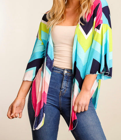 Navy multi color chevron kimono