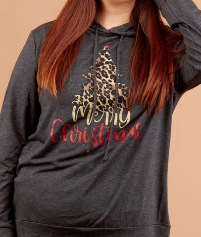 Plus Merry Christmas leopard detail hoodie