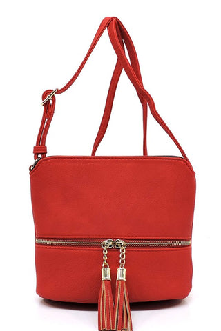 Red crossbody faux leather bag