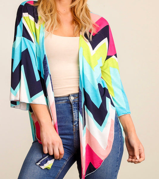 Navy multi color chevron kimono