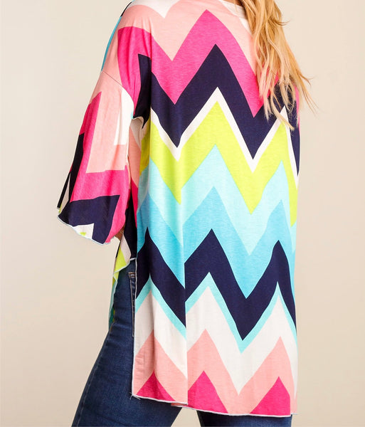 Navy multi color chevron kimono