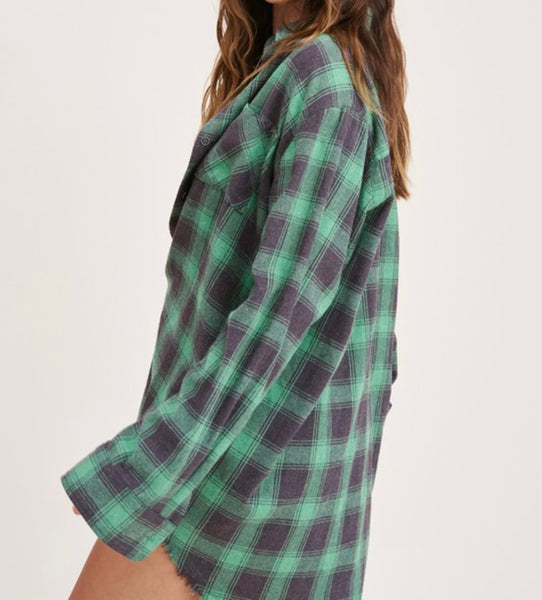 Green plaid flannel top