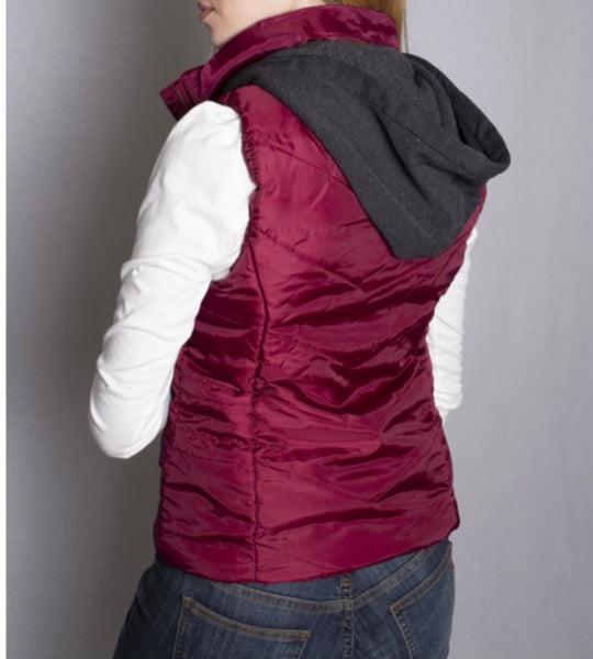 Burgundy hooded puffer vest