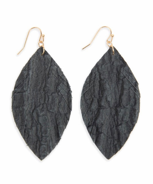 Fringed marquise leather earrings