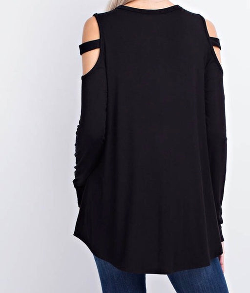 Black cutout neck and sleeve top