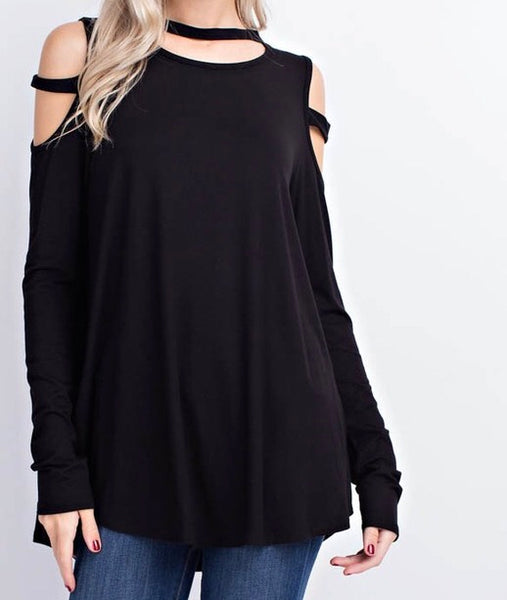 Black cutout neck and sleeve top