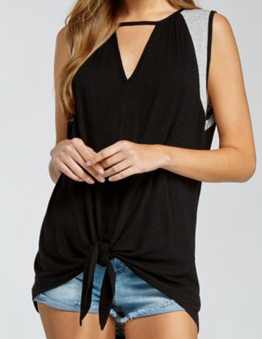 Black sleeveless raglan keyhole top