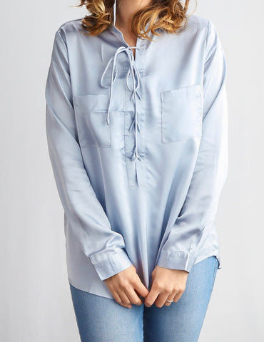 Blue lace-up silky top