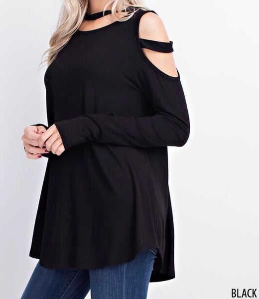 Black cutout neck and sleeve top