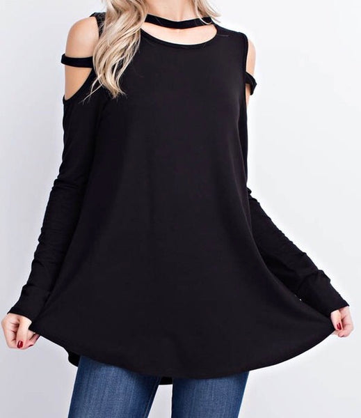 Black cutout neck and sleeve top