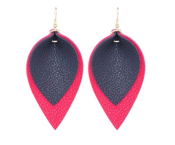 Earrings large leather simple shaped two layer