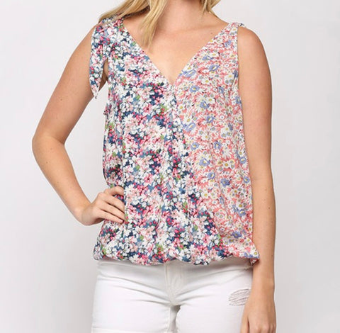 Floral surplice sleeveless top