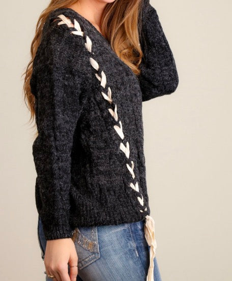 Black cable tie sweater