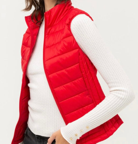 Red puffer vest