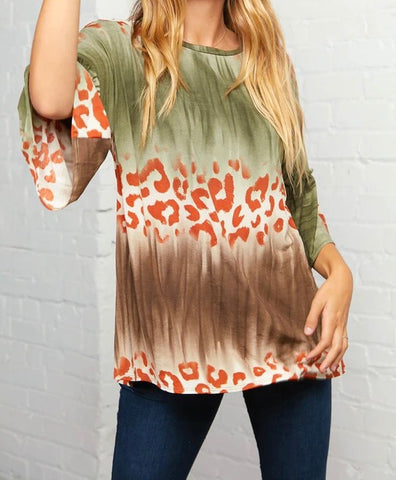 Plus olive & rust animal print top