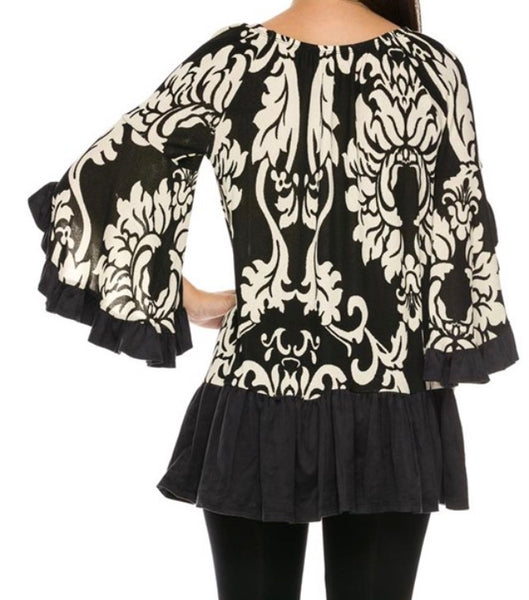 Black/off white paisley print tunic top