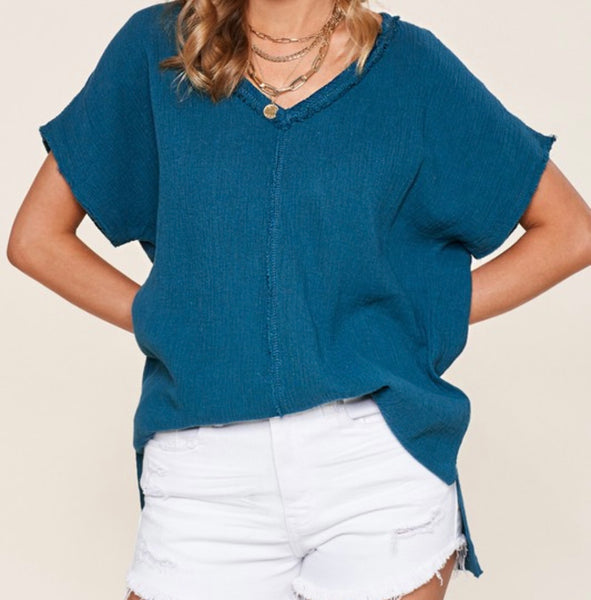 V-neck cotton gauze top