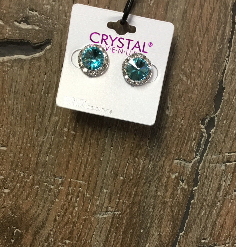 Earrings large crystal gem turquoise