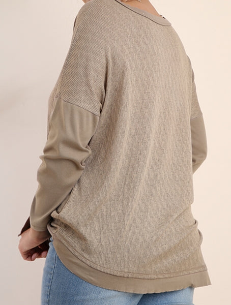 Plus size long sleeve mocha top