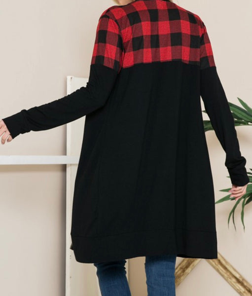 Black cardigan Buffalo plaid shoulder