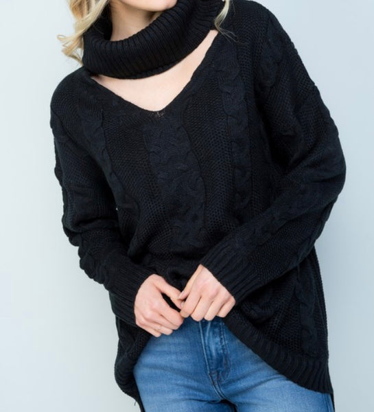 Black keyhole turtle neck sweater