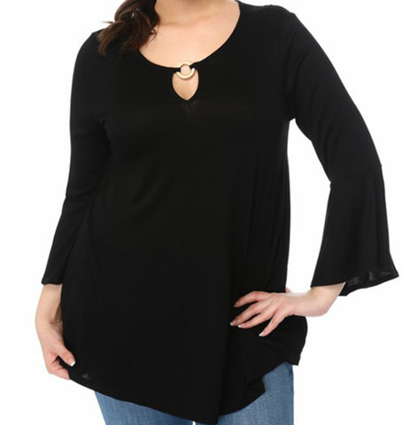 Plus size black bell sleeve top