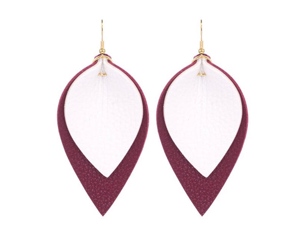 Earrings large leather simple shaped two layer