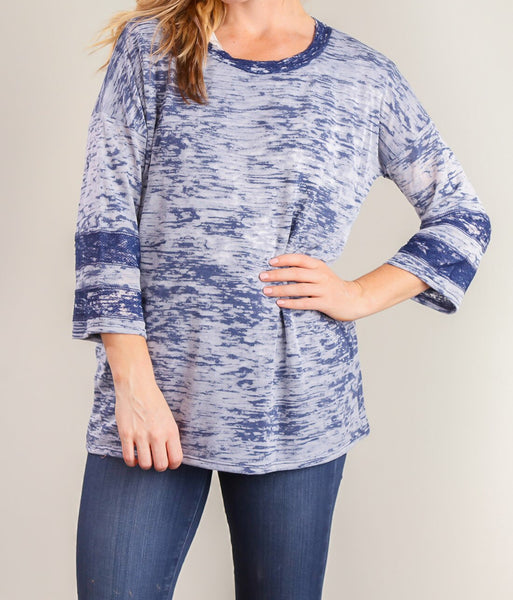 Blue burnout 3/4 sleeve top