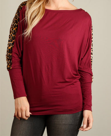 Burgundy animal print sleeve top