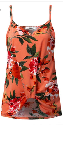 Coral/rust floral v-neck