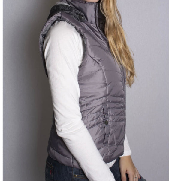 Gray hooded puffer vest