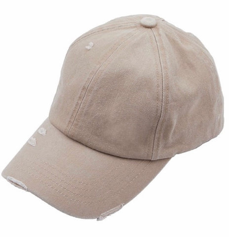 C.C. Distressed ladder ponytail hat