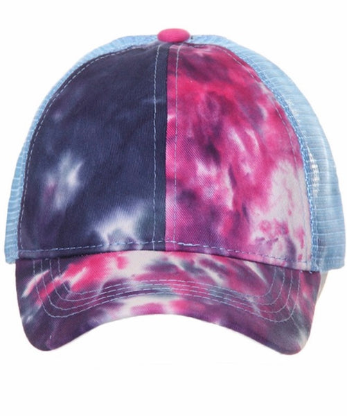 C.C. Tie dyed ponytail trucker hat