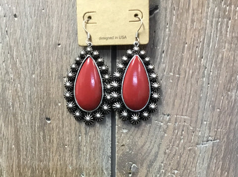 Earrings red silver concho