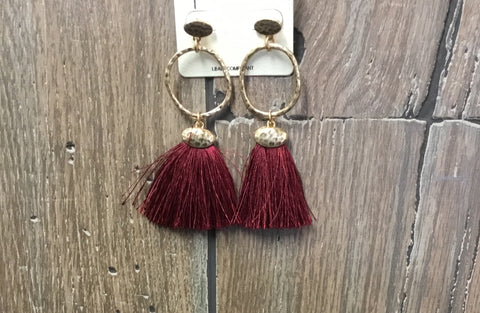 Earrings burgundy tassel