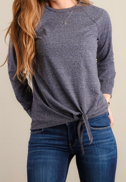 Charcoal marled front tie top