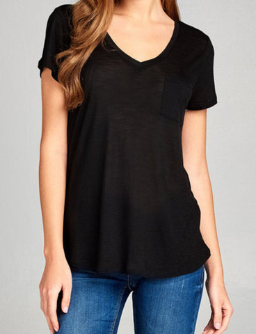 Black Short sleeve v-neck pocket tee