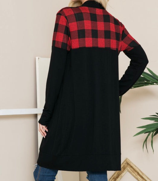 Black cardigan Buffalo plaid shoulder