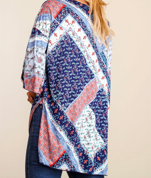 Navy blue floral kimono