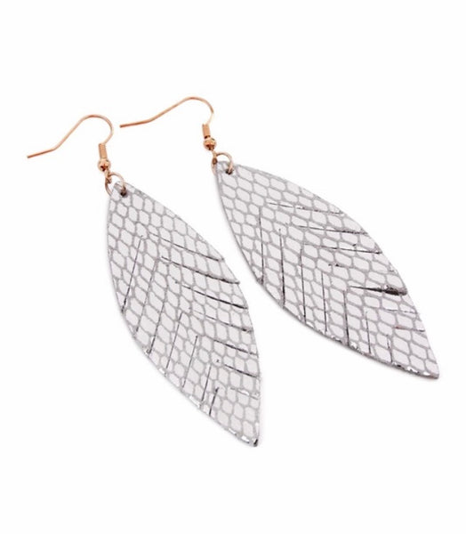 Fringed marquise leather earrings