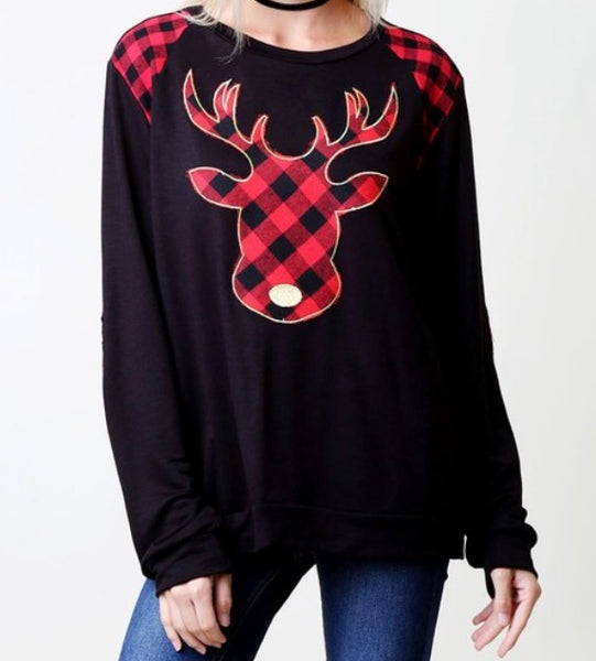 Plaid reindeer top