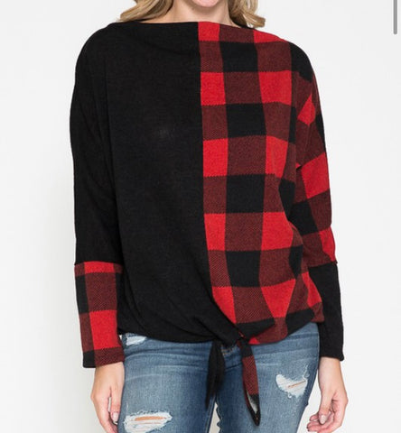 Plus solid black/ red Buffalo plaid top