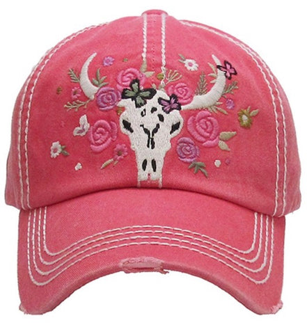 Floral cow skull hat