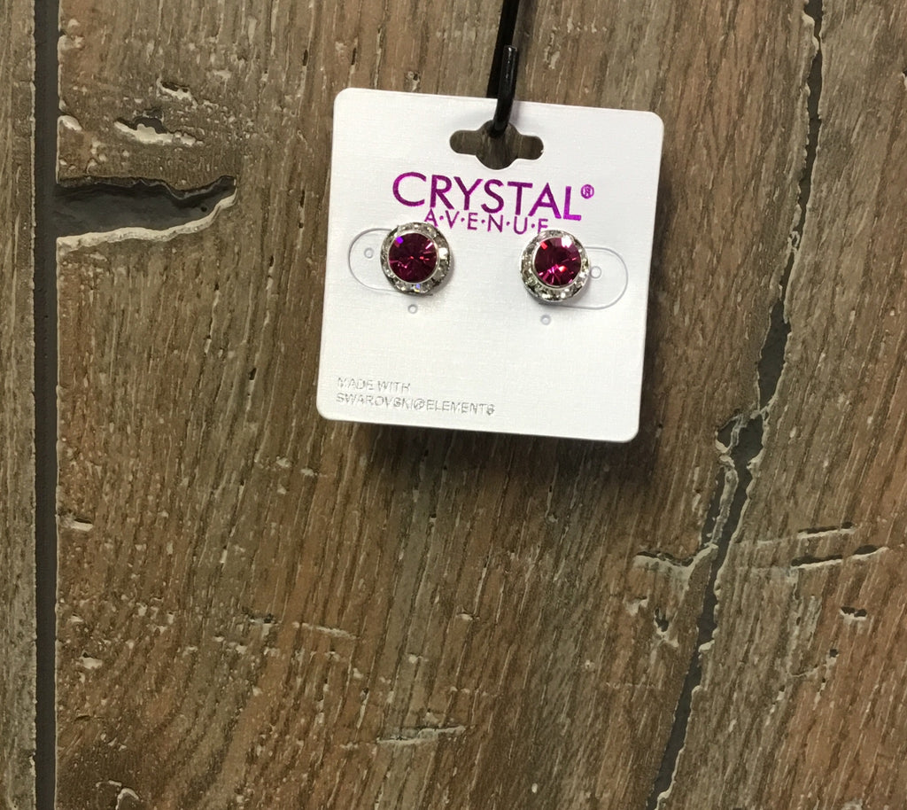 Earrings small crystal gem fuchsia