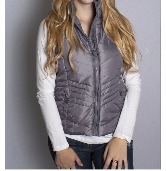 Gray hooded puffer vest