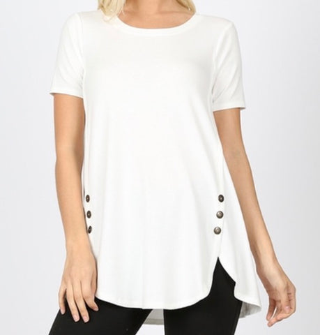 Plus short sleeve ivory top with button detail