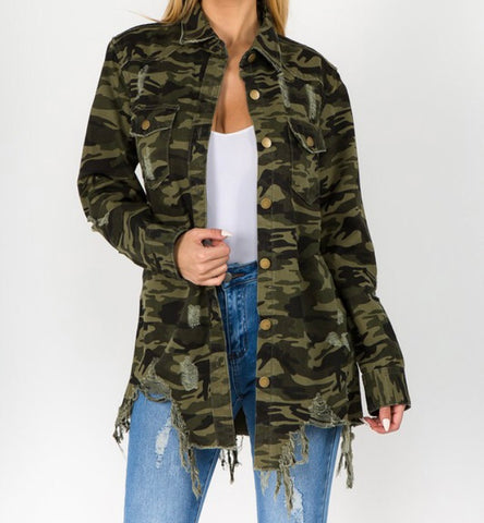 Distressed Camo shirt jacket