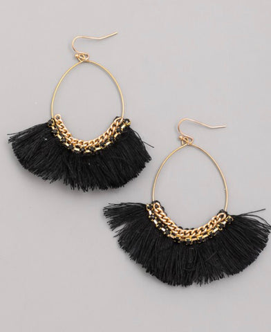 Earrings black tassel fan