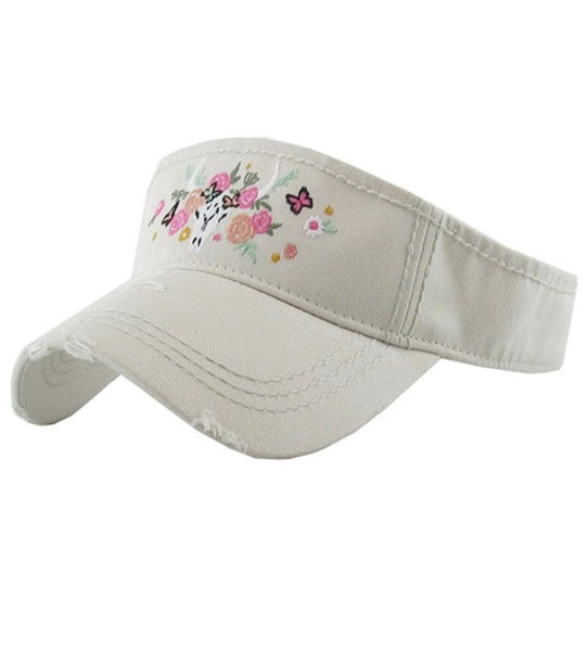 Floral cow skull sun visor